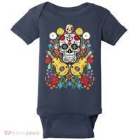 Dia De Los Muertos Day Of The Dead Sugar Skull Guitar Flower Baby Bodysuit thumb 0
