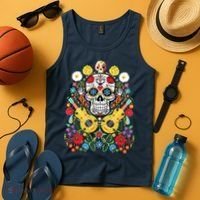 Dia De Los Muertos Day Of The Dead Sugar Skull Guitar Flower Tank Top thumb 4