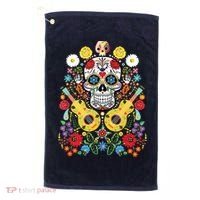 Dia De Los Muertos Day Of The Dead Sugar Skull Guitar Flower Golf Towel thumb 0
