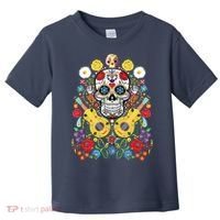 Dia De Los Muertos Day Of The Dead Sugar Skull Guitar Flower Toddler T-Shirt thumb 0