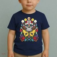 Dia De Los Muertos Day Of The Dead Sugar Skull Guitar Flower Toddler T-Shirt thumb 2