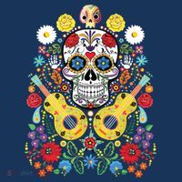 Dia De Los Muertos Day Of The Dead Sugar Skull Guitar Flower Women's T-Shirt thumb 6