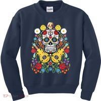 Dia De Los Muertos Day Of The Dead Sugar Skull Guitar Flower Kids Sweatshirt thumb 0