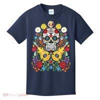 Dia De Los Muertos Day Of The Dead Sugar Skull Guitar Flower Kids T-Shirt thumb 0