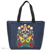 Dia De Los Muertos Day Of The Dead Sugar Skull Guitar Flower Tote Bag thumb 0