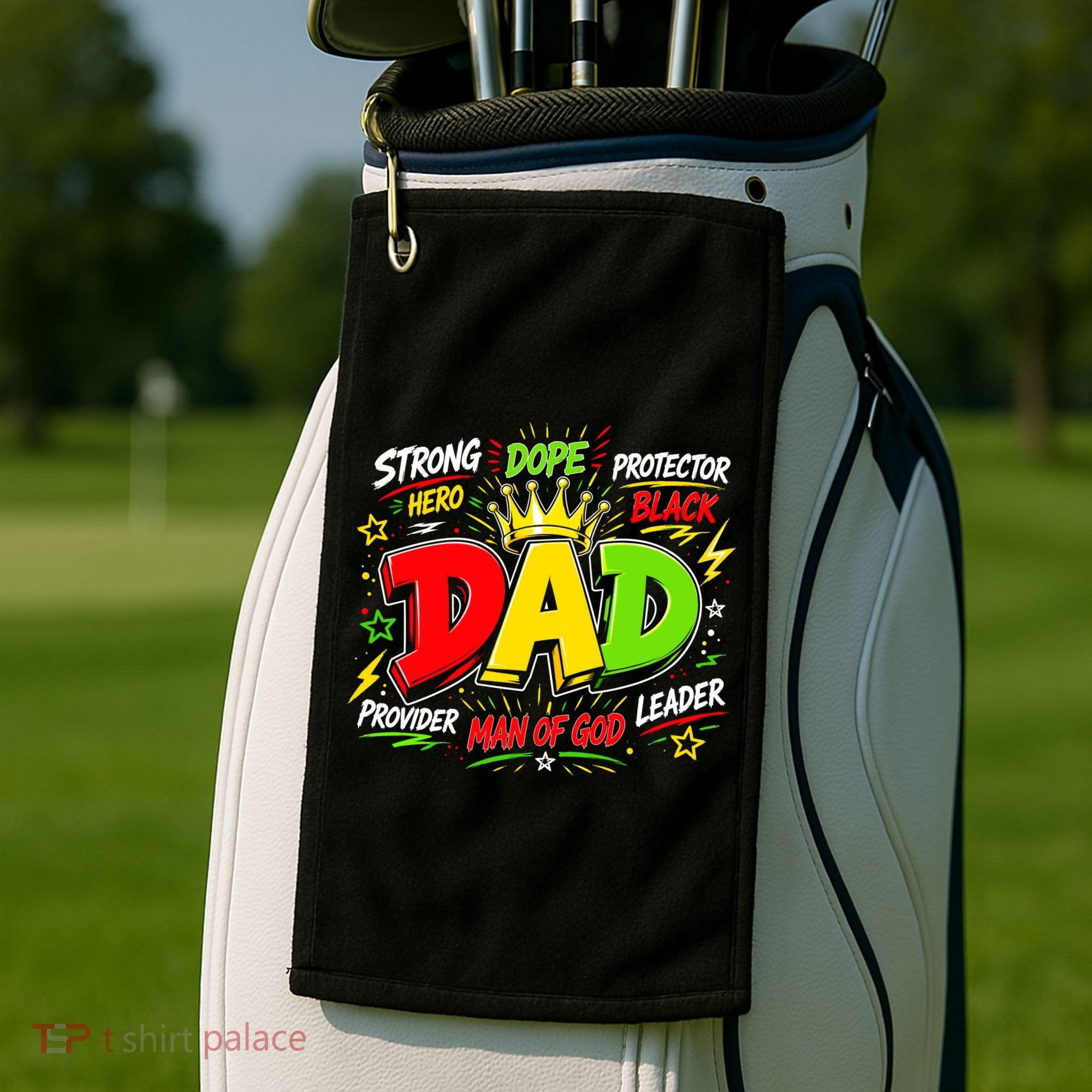 Dope Dad Man Of God Fathers Day Gift For Black Dads Juneteenth Golf Towel