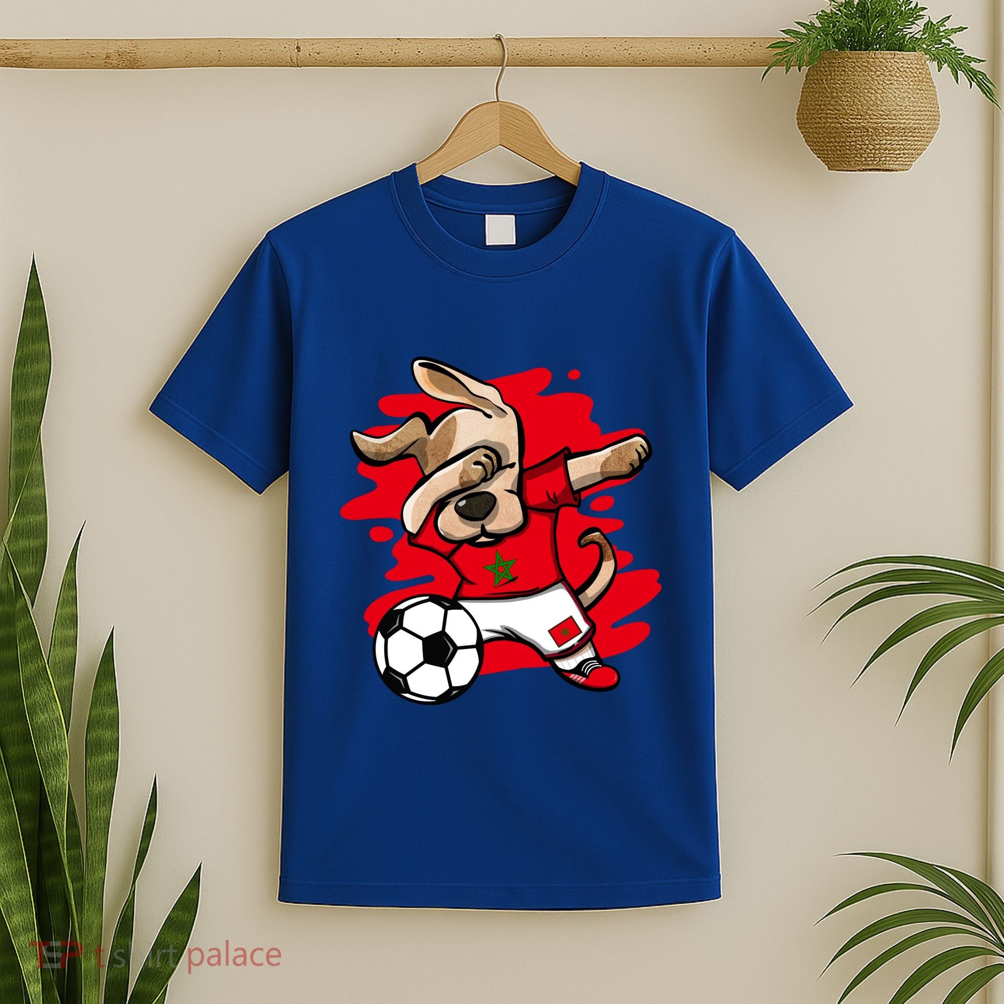Dabbing Dog Morocco Soccer Fan Jersey Moroccan Flag Football Cool Gift T-Shirt