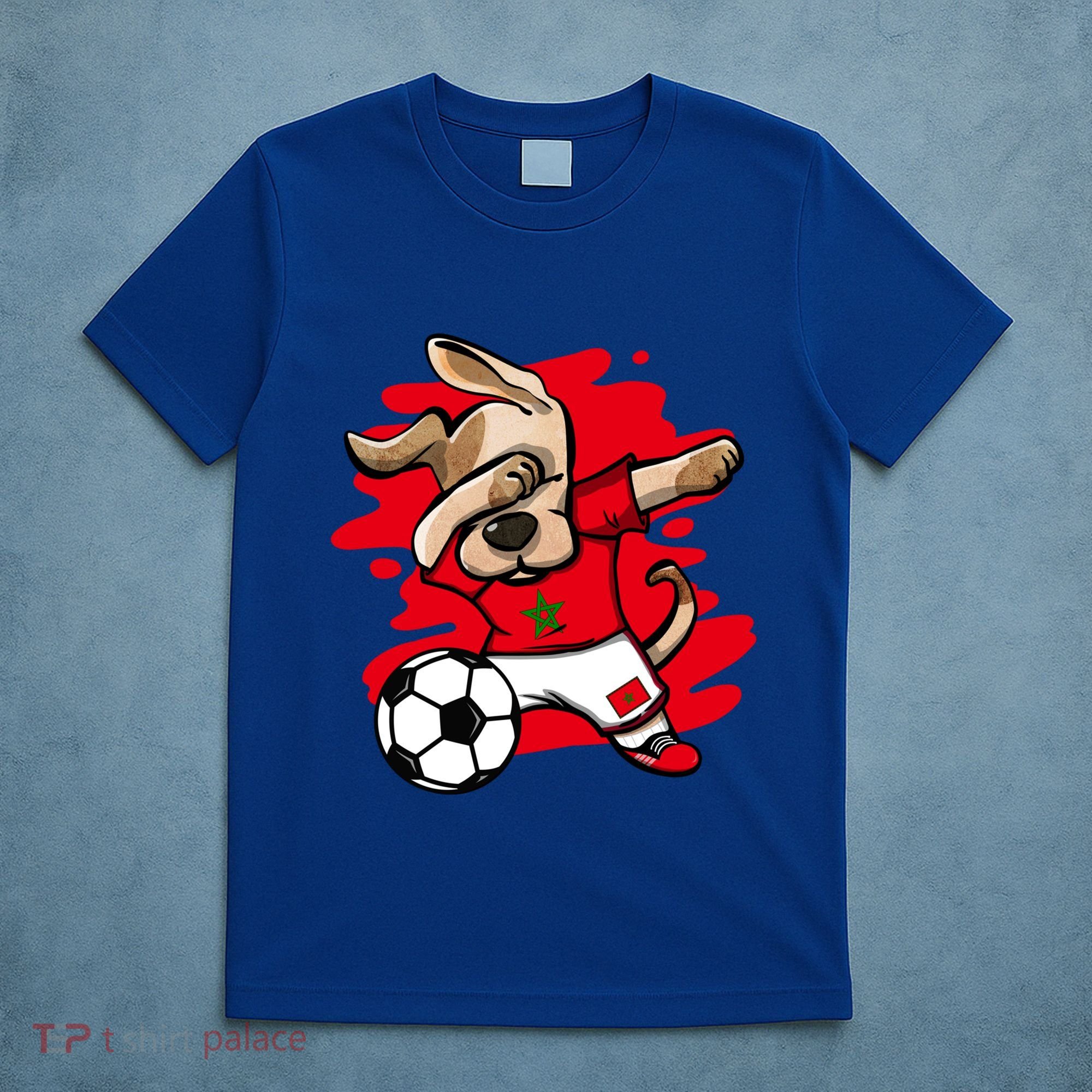 Dabbing Dog Morocco Soccer Fan Jersey Moroccan Flag Football Cool Gift T-Shirt