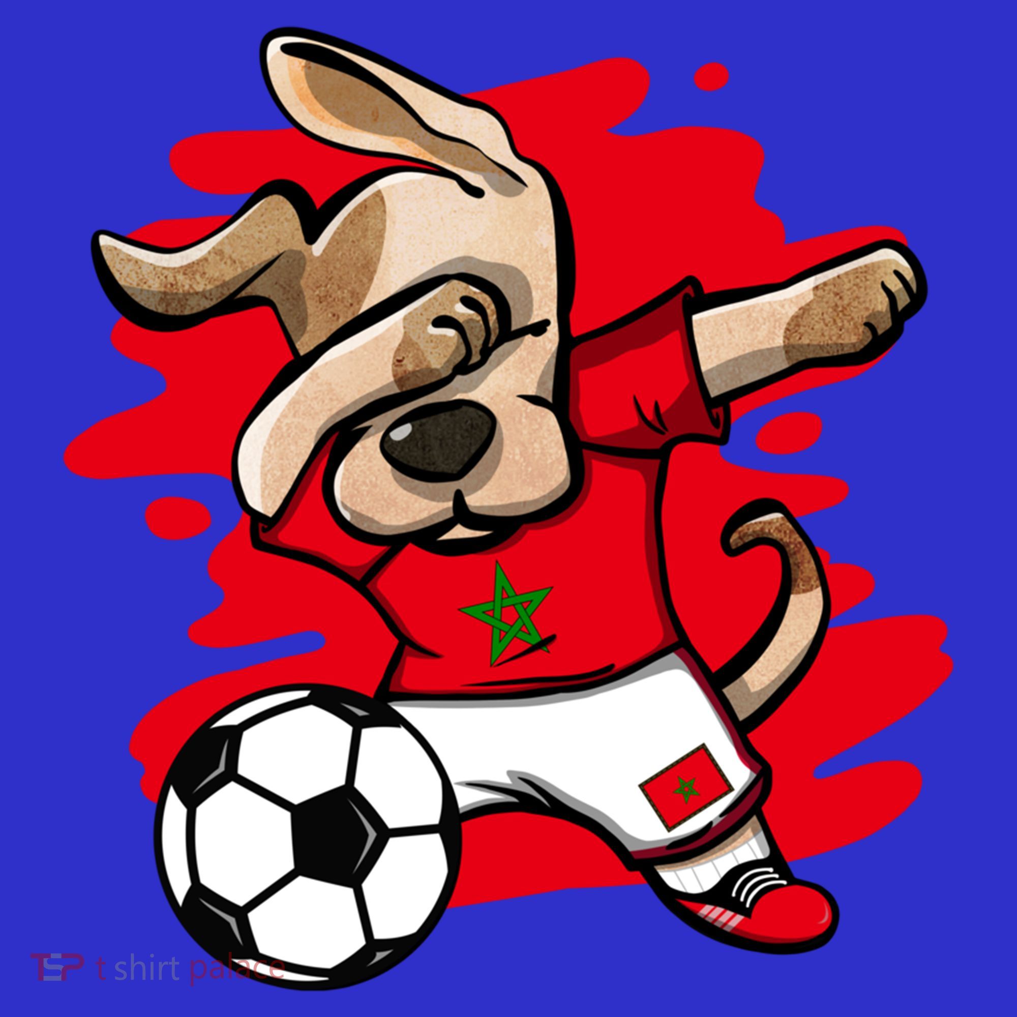 Dabbing Dog Morocco Soccer Fan Jersey Moroccan Flag Football Cool Gift T-Shirt