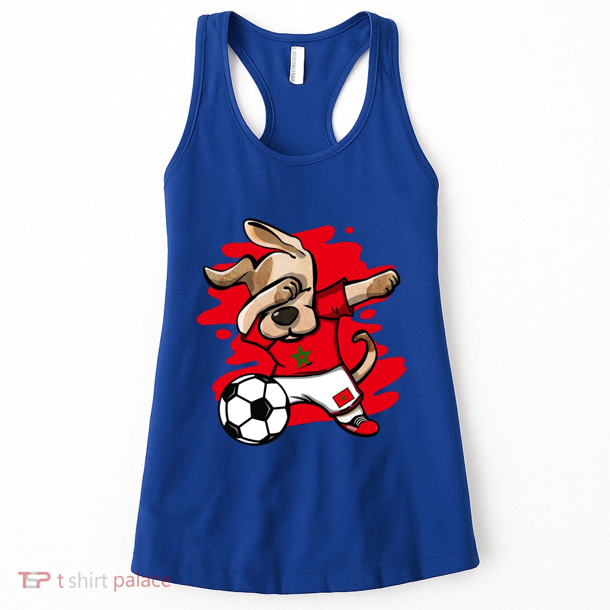 Dabbing Dog Morocco Soccer Fan Jersey Moroccan Flag Football Cool Gift Women's Tank Top