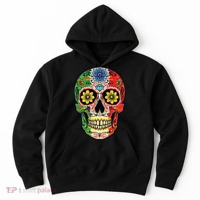 Dia De Muertos Cinco De Mayo Sugar Skull Mexican Flag Hoodie