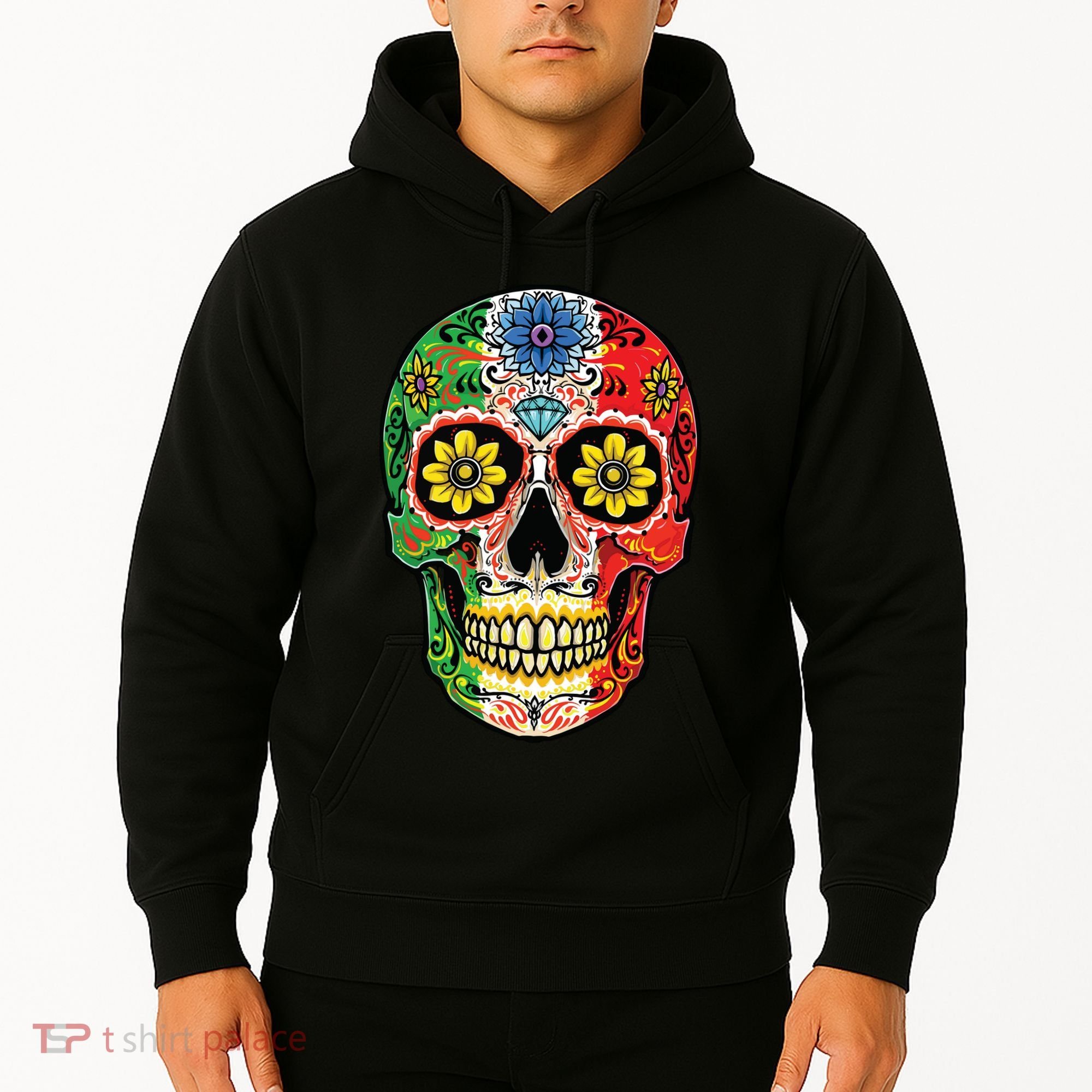 Dia De Muertos Cinco De Mayo Sugar Skull Mexican Flag Hoodie