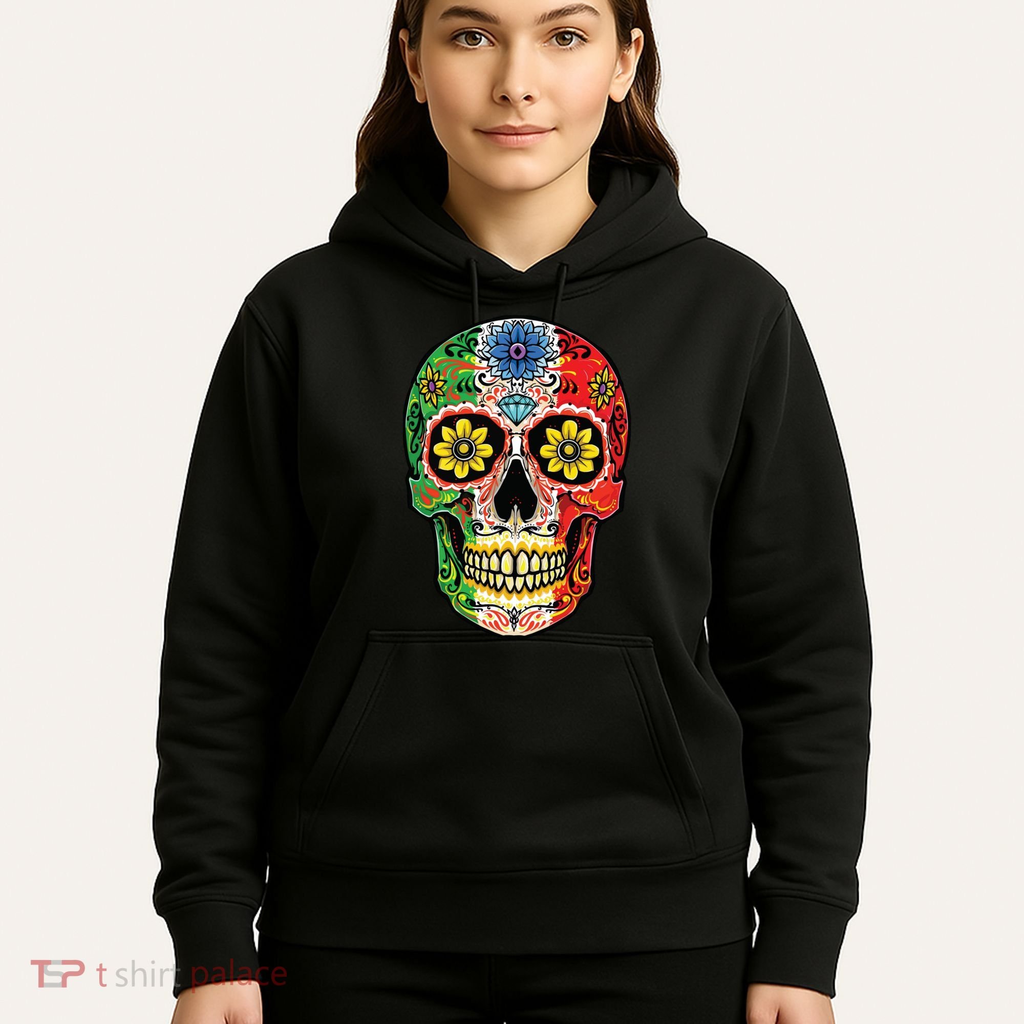 Dia De Muertos Cinco De Mayo Sugar Skull Mexican Flag Hoodie