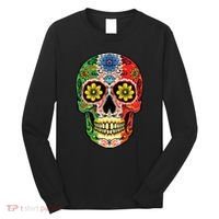 Dia De Muertos Cinco De Mayo Sugar Skull Mexican Flag Long Sleeve Shirt thumb 0