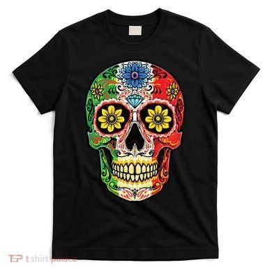 Dia De Muertos Cinco De Mayo Sugar Skull Mexican Flag T-Shirt