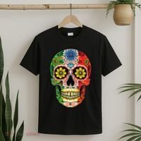 Dia De Muertos Cinco De Mayo Sugar Skull Mexican Flag T-Shirt thumb 2