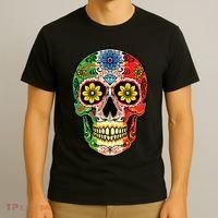 Dia De Muertos Cinco De Mayo Sugar Skull Mexican Flag T-Shirt thumb 3