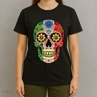 Dia De Muertos Cinco De Mayo Sugar Skull Mexican Flag T-Shirt thumb 4