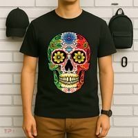 Dia De Muertos Cinco De Mayo Sugar Skull Mexican Flag T-Shirt thumb 6