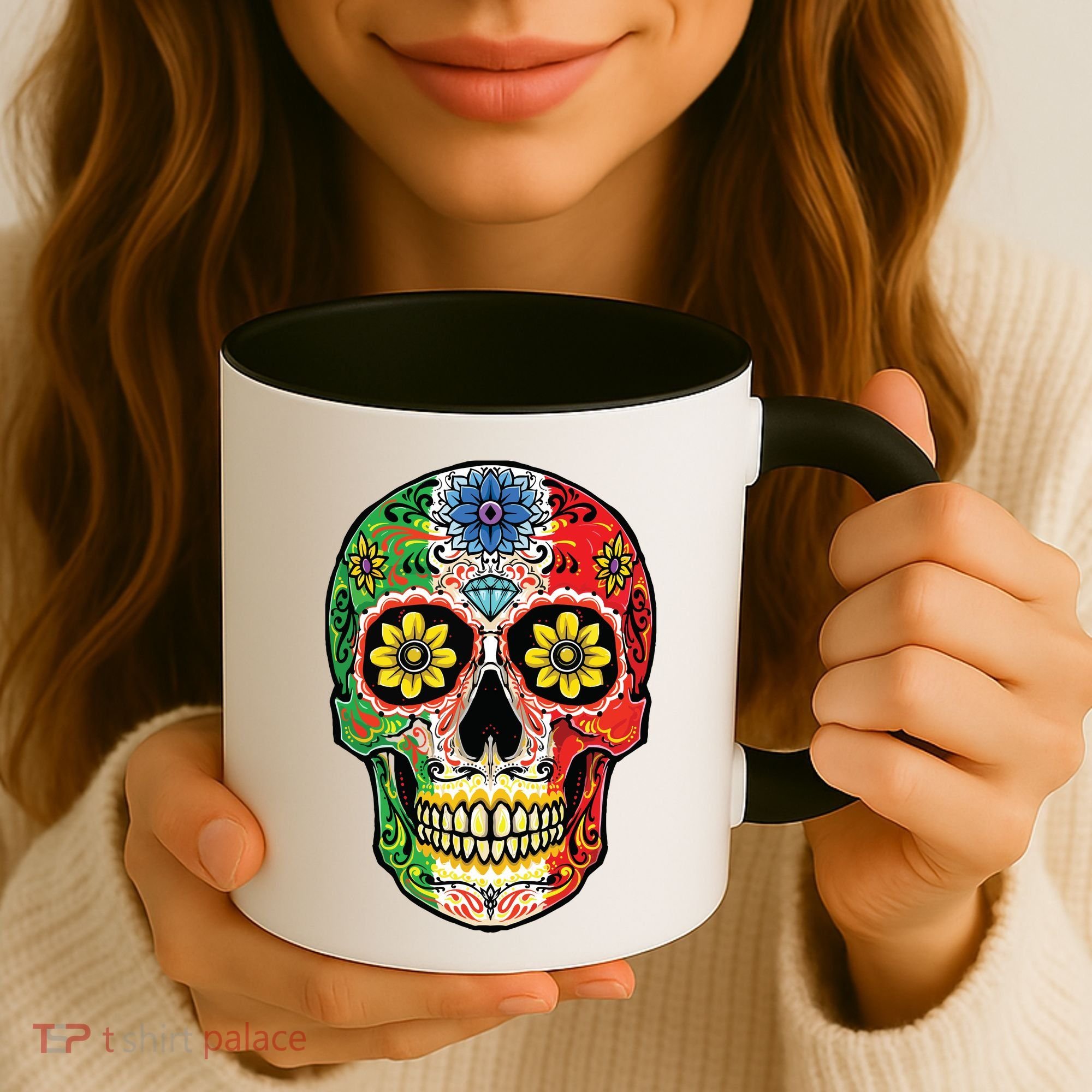 Dia De Muertos Cinco De Mayo Sugar Skull Mexican Flag Coffee Mug
