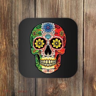 Dia De Muertos Cinco De Mayo Sugar Skull Mexican Flag Coaster