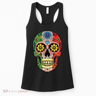 Dia De Muertos Cinco De Mayo Sugar Skull Mexican Flag Women's Tank Top