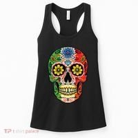 Dia De Muertos Cinco De Mayo Sugar Skull Mexican Flag Women's Tank Top thumb 0