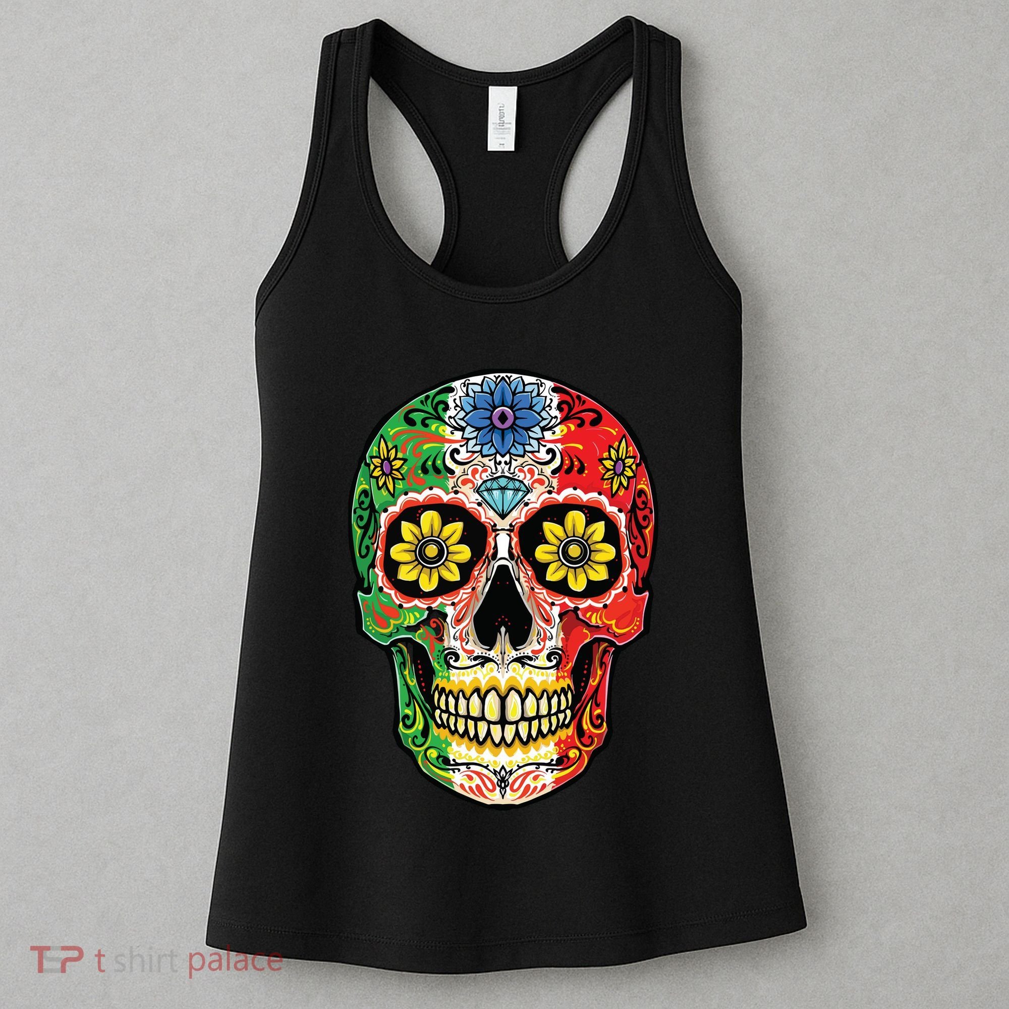 Dia De Muertos Cinco De Mayo Sugar Skull Mexican Flag Women's Tank Top