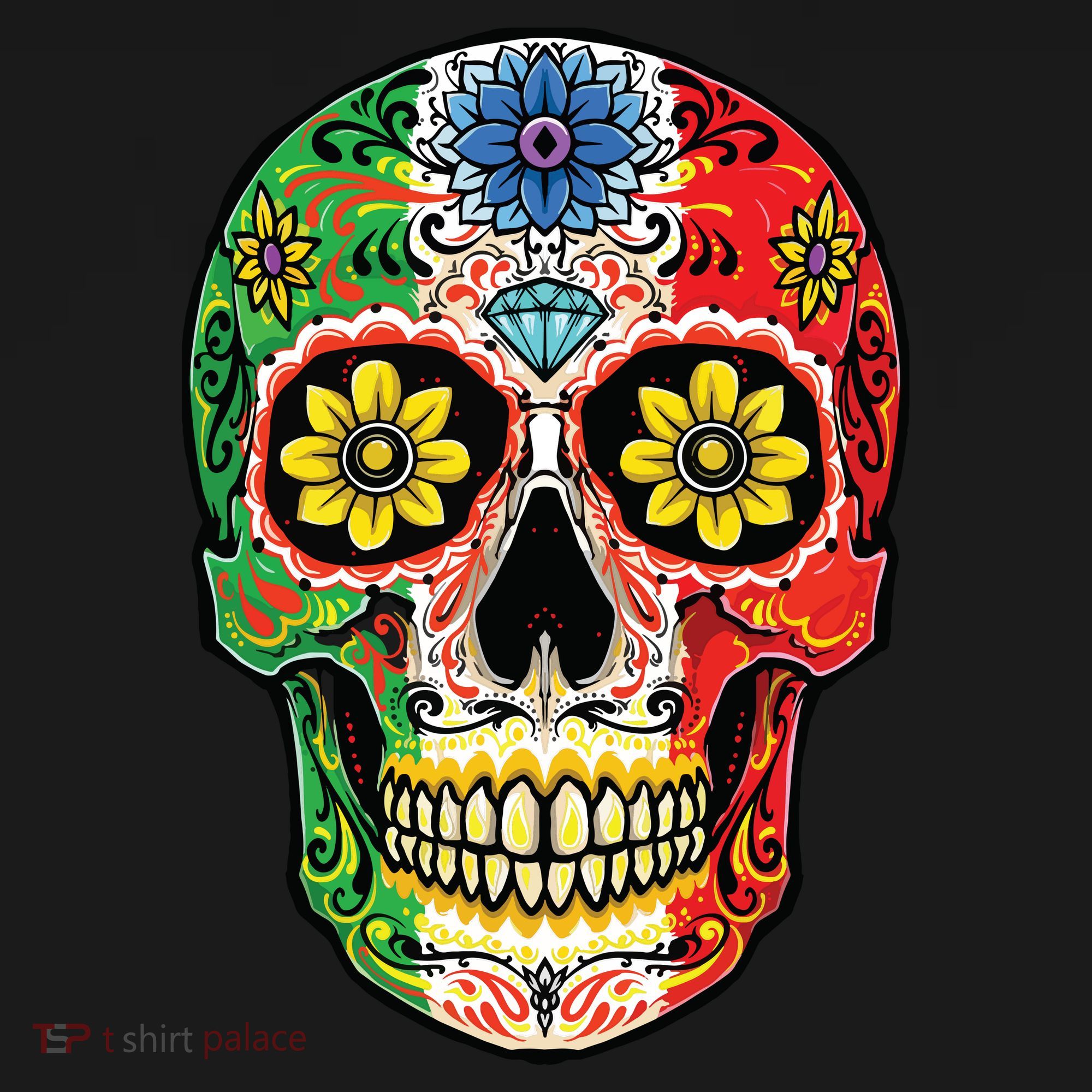 Dia De Muertos Cinco De Mayo Sugar Skull Mexican Flag Women's Tank Top