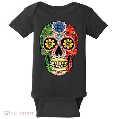 Dia De Muertos Cinco De Mayo Sugar Skull Mexican Flag Baby Bodysuit