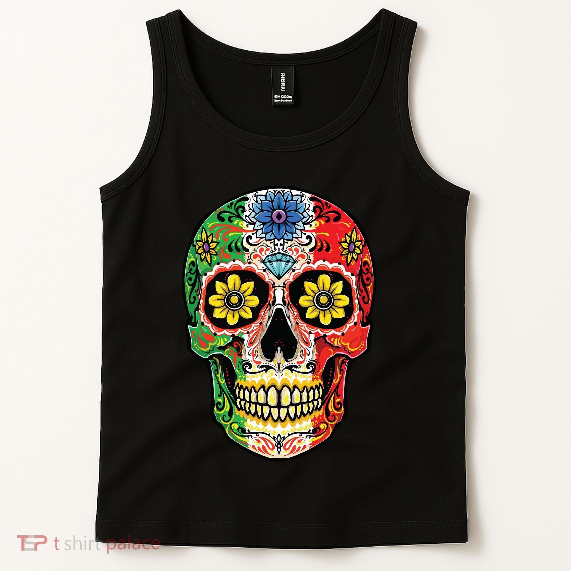 Dia De Muertos Cinco De Mayo Sugar Skull Mexican Flag Tank Top