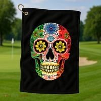 Dia De Muertos Cinco De Mayo Sugar Skull Mexican Flag Golf Towel thumb 1