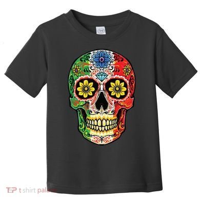 Dia De Muertos Cinco De Mayo Sugar Skull Mexican Flag Toddler T-Shirt