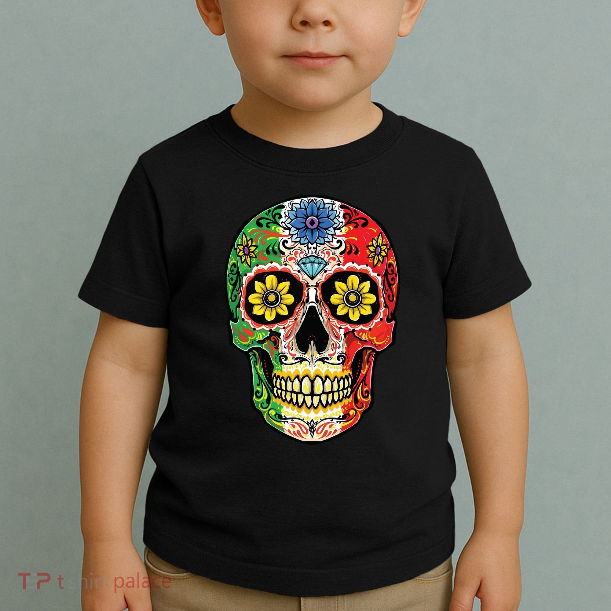Dia De Muertos Cinco De Mayo Sugar Skull Mexican Flag Toddler T-Shirt