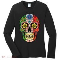 Dia De Muertos Cinco De Mayo Sugar Skull Mexican Flag Women's Long Sleeve Shirt thumb 0