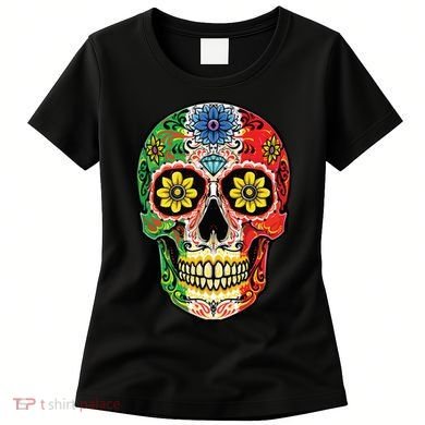 Dia De Muertos Cinco De Mayo Sugar Skull Mexican Flag Women's T-Shirt