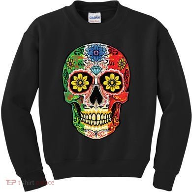 Dia De Muertos Cinco De Mayo Sugar Skull Mexican Flag Kids Sweatshirt