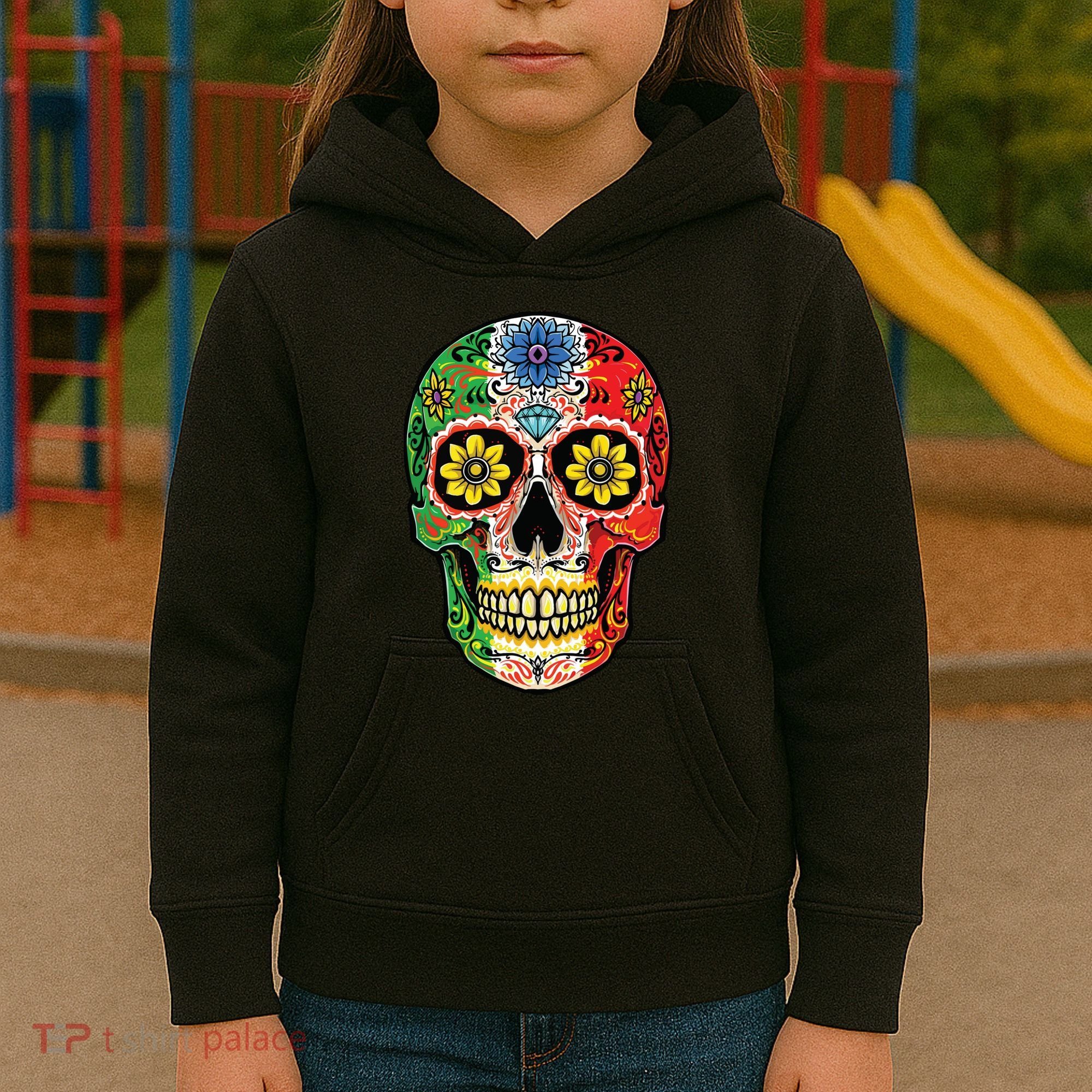 Dia De Muertos Cinco De Mayo Sugar Skull Mexican Flag Kids Hoodie