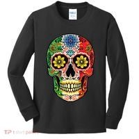 Dia De Muertos Cinco De Mayo Sugar Skull Mexican Flag Kids Long Sleeve Shirt thumb 0