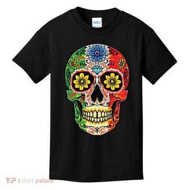 Dia De Muertos Cinco De Mayo Sugar Skull Mexican Flag Kids T-Shirt