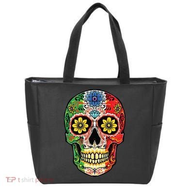 Dia De Muertos Cinco De Mayo Sugar Skull Mexican Flag Tote Bag