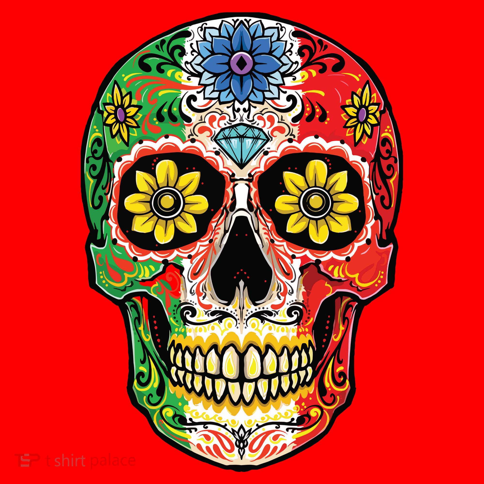 Dia De Muertos Cinco De Mayo Sugar Skull Mexican Flag Santa Hat