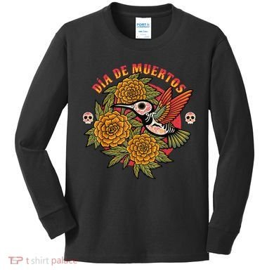 Dia De Muertos Hummingbird Kids Long Sleeve Shirt