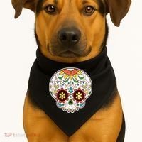 DOD Day Of The Dead Sugar Floral Skull Head USA-Made Doggie Bandana thumb 1