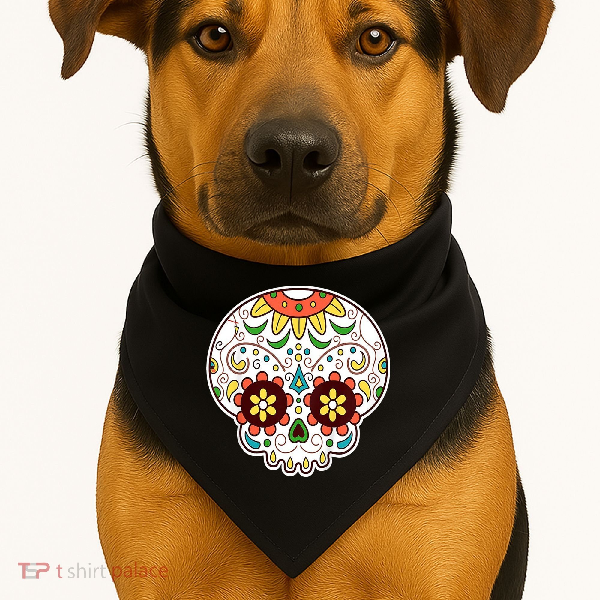 DOD Day Of The Dead Sugar Floral Skull Head USA-Made Doggie Bandana