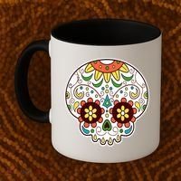 DOD Day Of The Dead Sugar Floral Skull Head Coffee Mug thumb 2