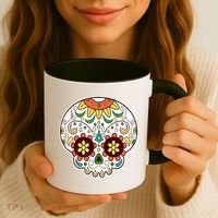 DOD Day Of The Dead Sugar Floral Skull Head Coffee Mug thumb 3