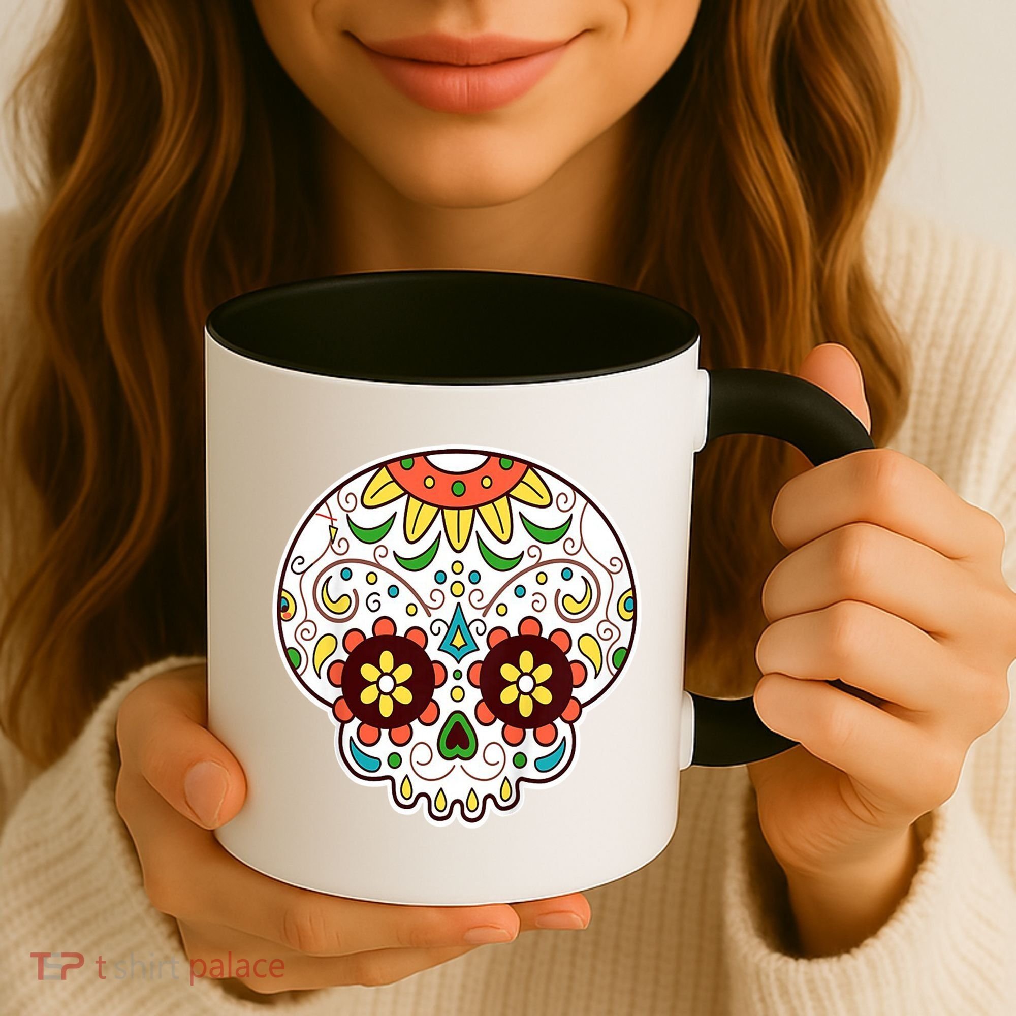 DOD Day Of The Dead Sugar Floral Skull Head Coffee Mug