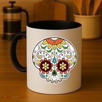 DOD Day Of The Dead Sugar Floral Skull Head Coffee Mug thumb 4