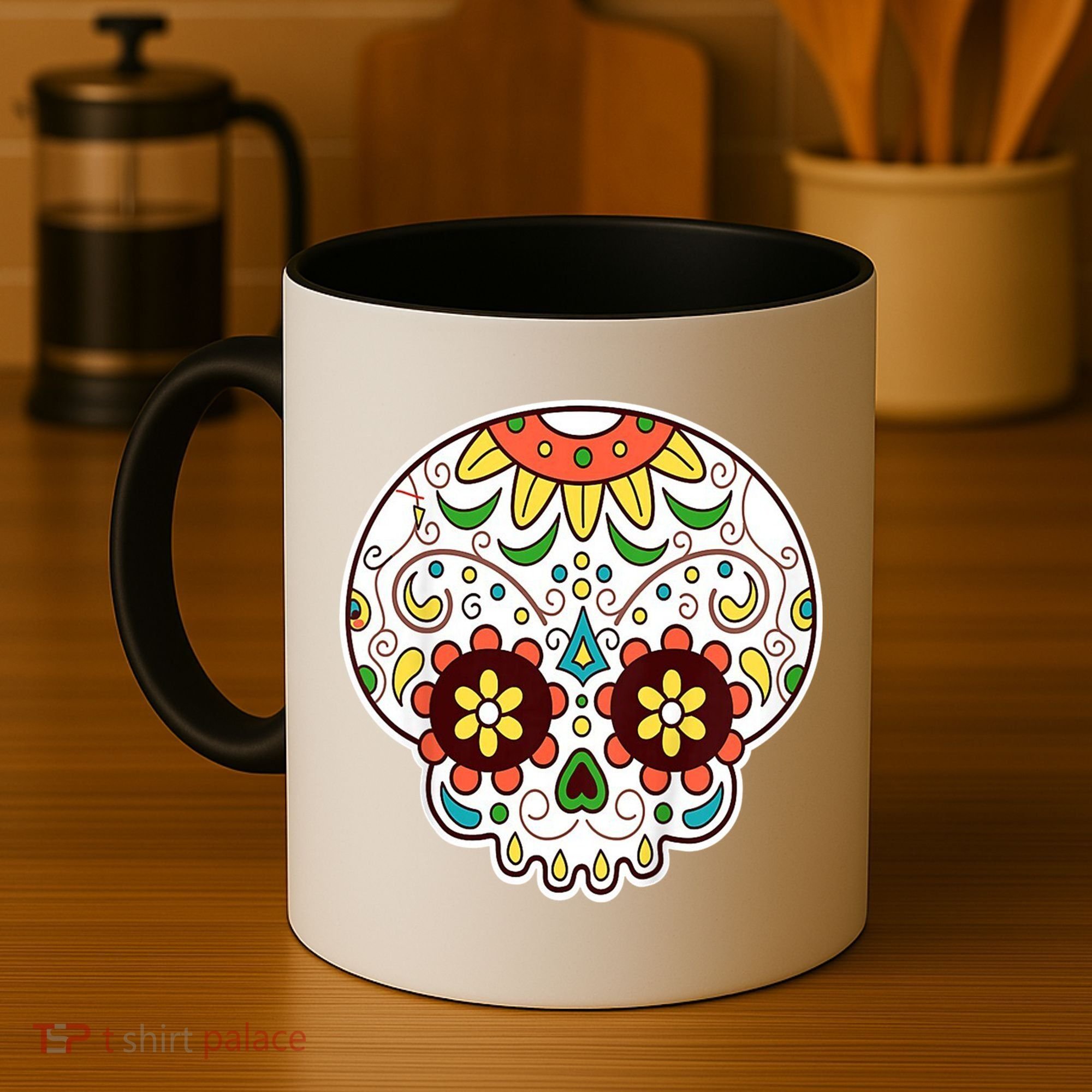 DOD Day Of The Dead Sugar Floral Skull Head Coffee Mug